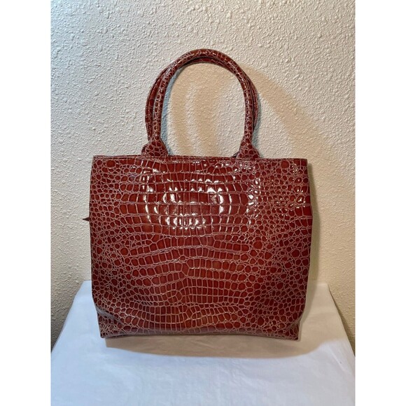 MSC Faux Alligator Leather Purse Handbag, Main Street Collection 14 X 12" Tote - Picture 3 of 11